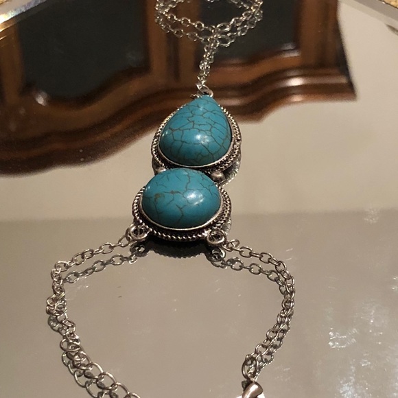 Turquoise Chain Hand Harness Finger Ring Bracelet - Picture 3 of 4